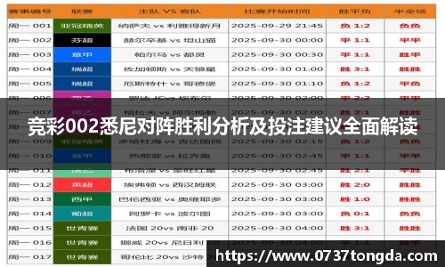 熊猫体育竞彩002悉尼对阵胜利分析及投注建议全面解读